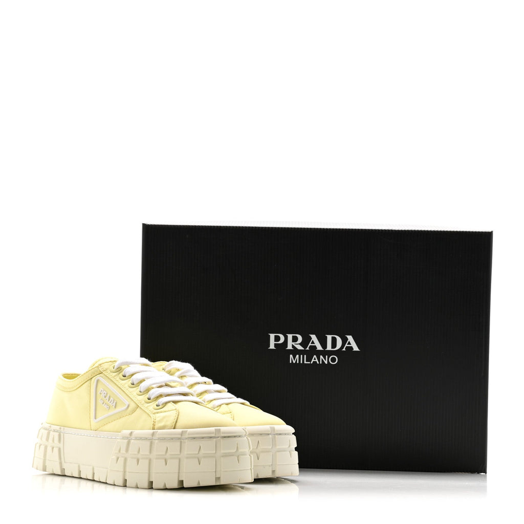 PRADA RE-NYLON GABARDINE TRIANGLE LOGO DOUBLE WHEEL SNEAKERS BLUE