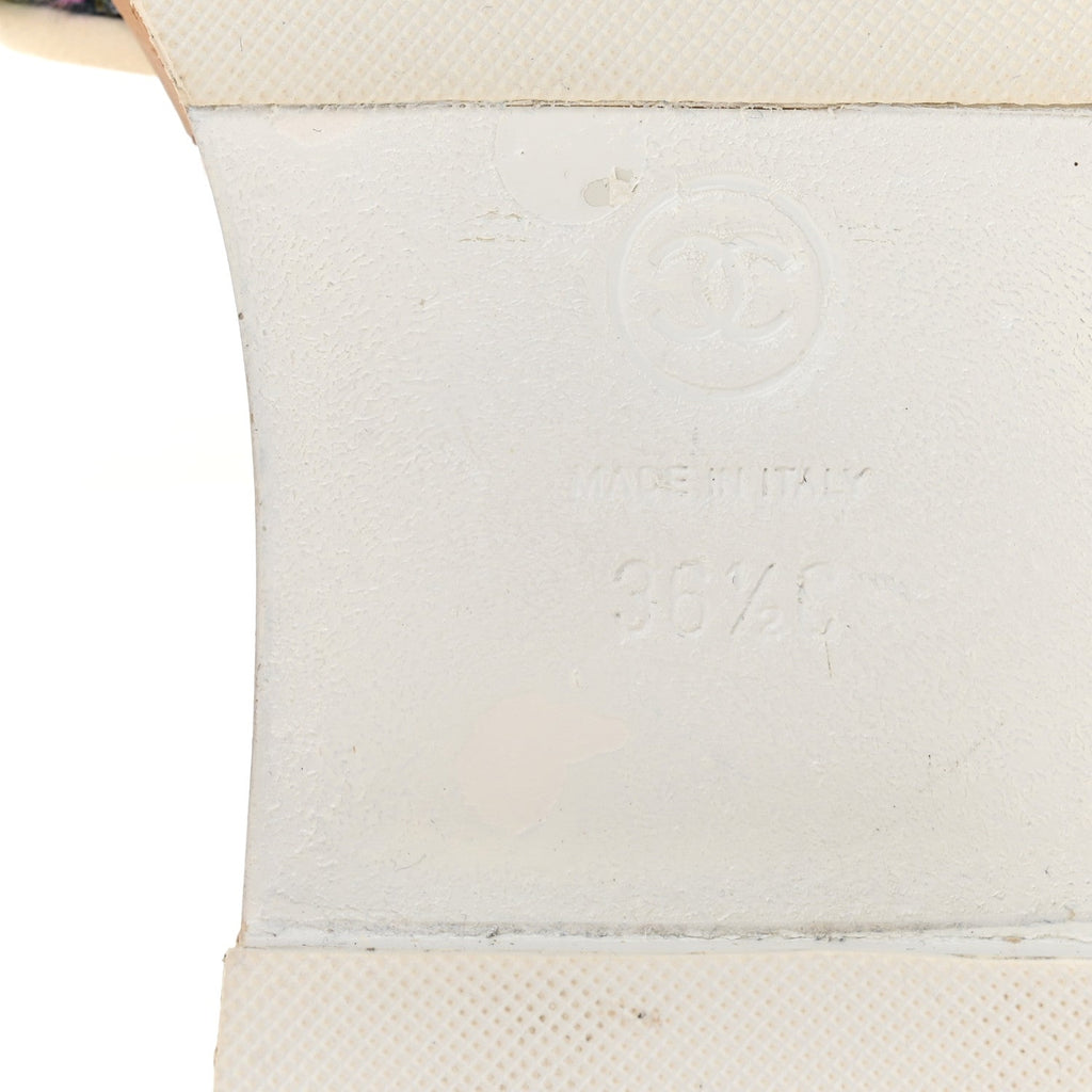 CHANEL TWEED CORK CC CHAIN MULE SANDAL WHITE