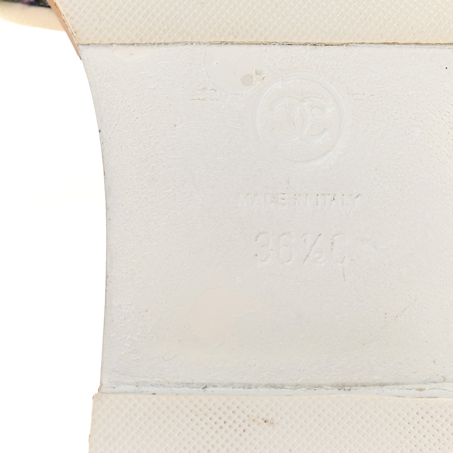 CHANEL TWEED CORK CC CHAIN MULE SANDAL WHITE