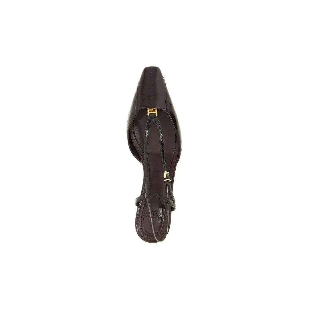 Fendi FFold Paneled Leather Slingback Flats - Dark Brown