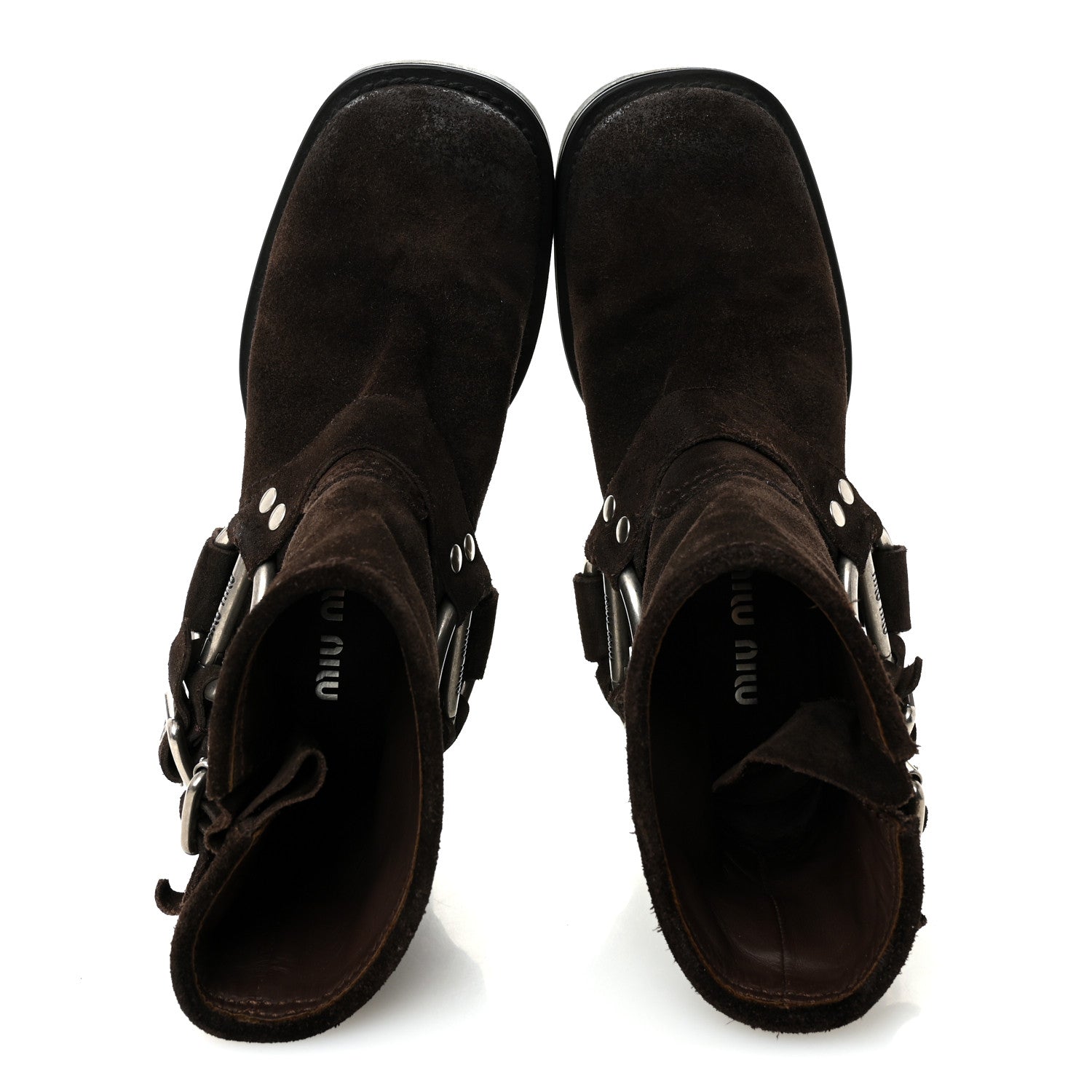 MIU MIU SUEDE HARNESS ENGINEER BOOT BROWN