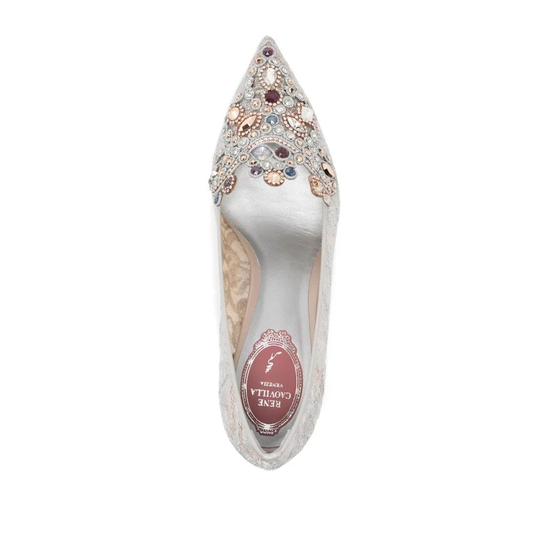 René Caovilla Cinderella 80mm Pump - Silver/White