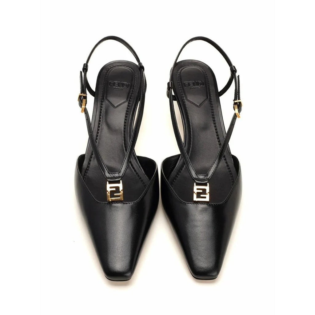 Fendi FFold Paneled Leather Slingback Flats - Black