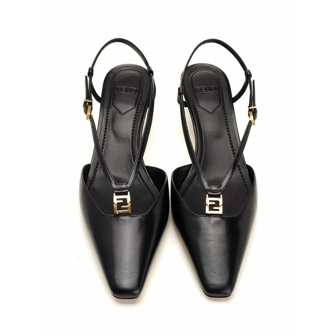 Fendi FFold Paneled Leather Slingback Flats - Black