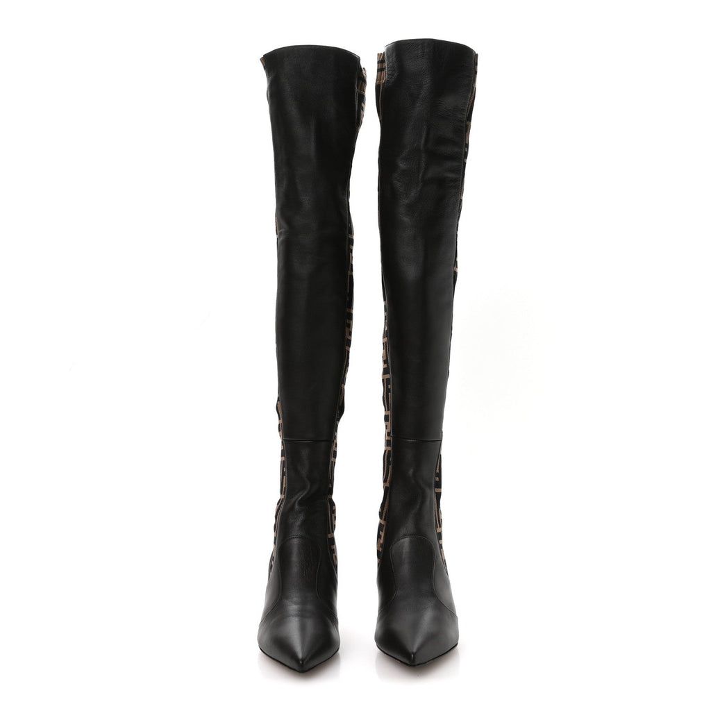 FENDI FF ROCKOKO NAPPA MICROFIBER THIGH HIGH BOOT EBANO TOBACCO
