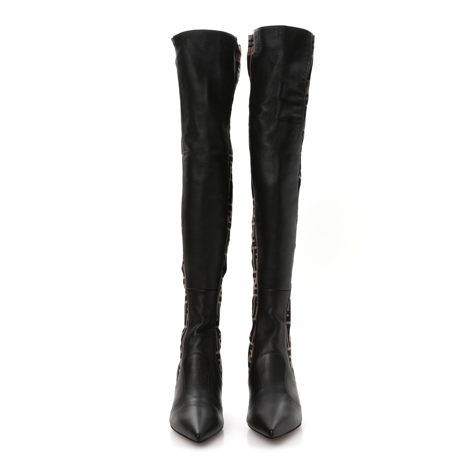 FENDI FF ROCKOKO NAPPA MICROFIBER THIGH HIGH BOOT EBANO TOBACCO
