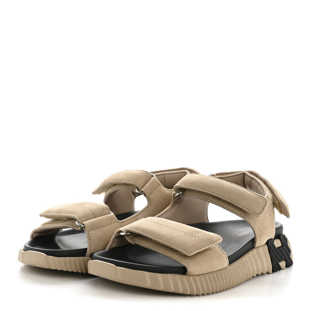 HERMES EZE SANDAL SUEDE GOATSKIN BEIGE CAMEL