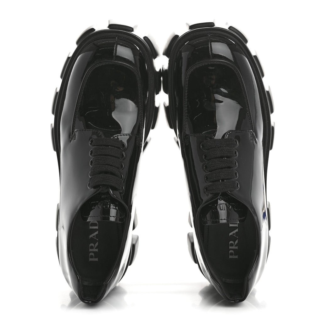 PRADA MONOLITH DERBY LOAFERS BLACK PATENT BLACK