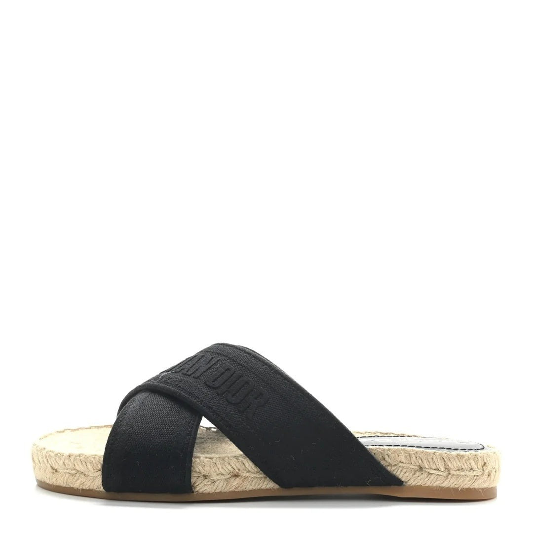 Christian Dior Canvas Embroidered Dway Mule Slide Sandal - Black/Navy