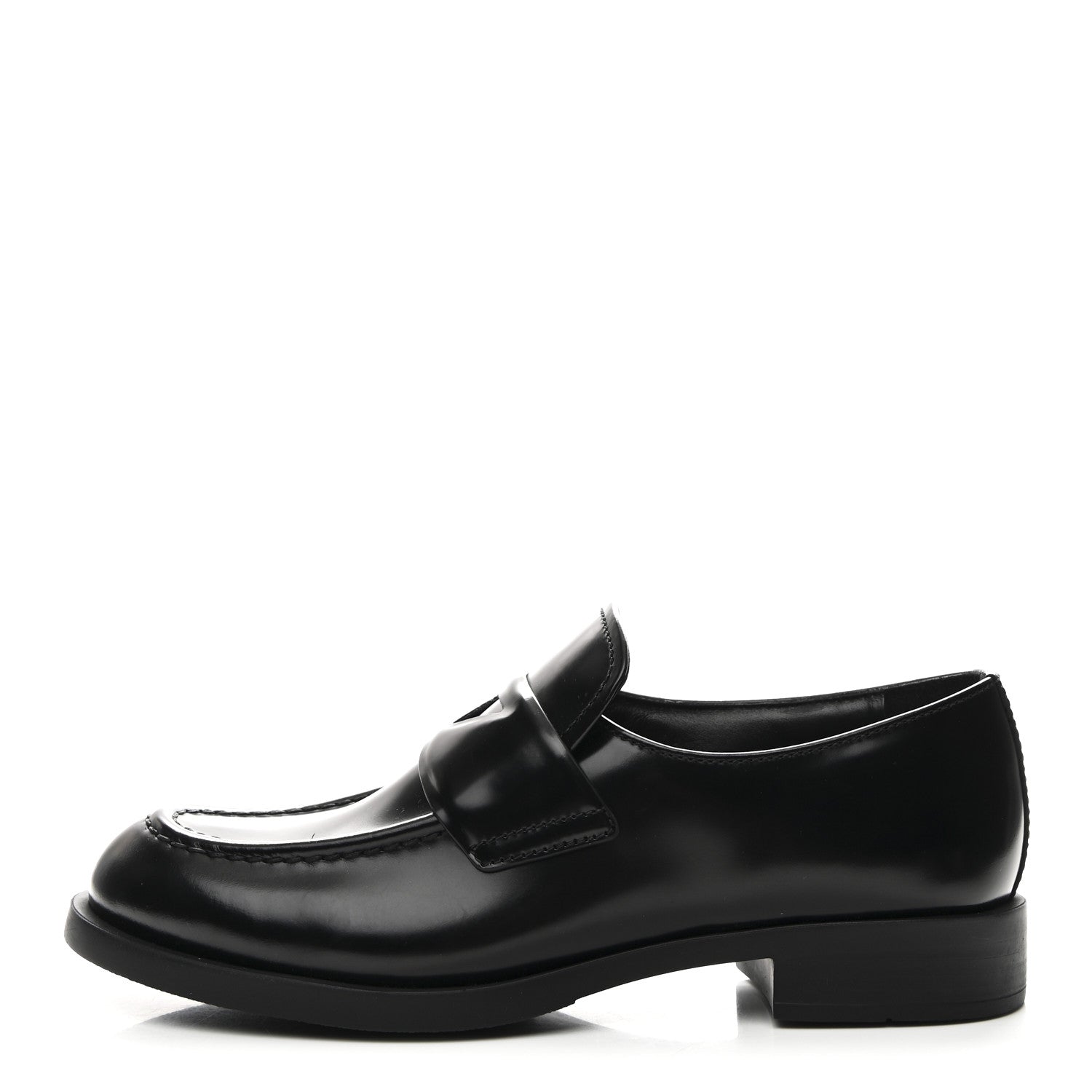 PRADA SPAZZOLATO TRIANGLE LOGO MONOLITH POINTY LOAFERS BLACK