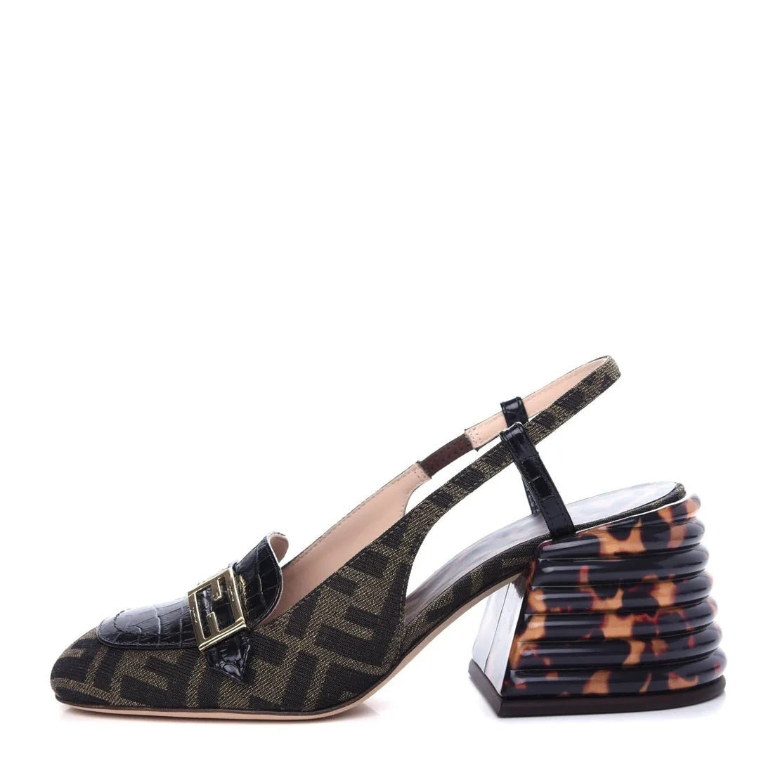 Fendi Jacquard FF Promenade Flatform Slide Sandal Tobacco Tortoise - Tortoise heel slingback