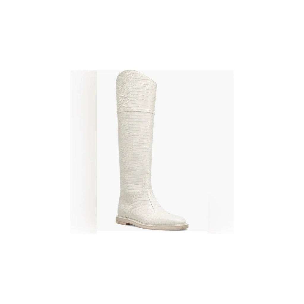 Fendi Vitello Karligraphy Embossed Tall Riding Boot - White
