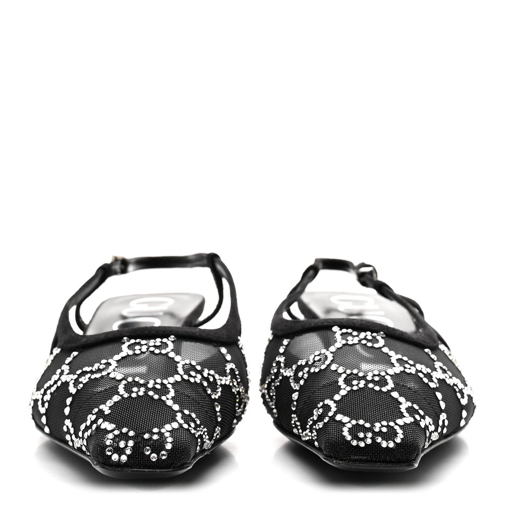 GUCCI CRYSTAL GG MONOGRAM SLINGBACK PUMPS BLACK