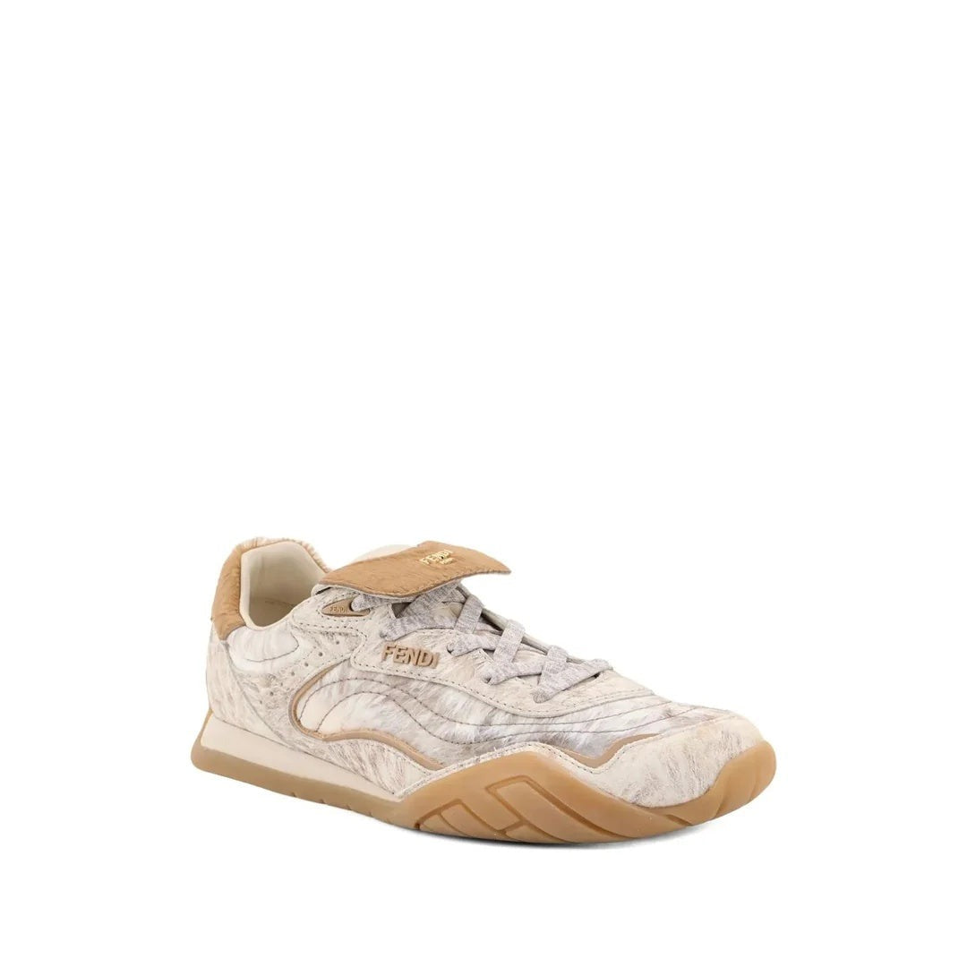 Fendi Wave Pulse Mixed-Media Low-Top Sneakers - White/Cream