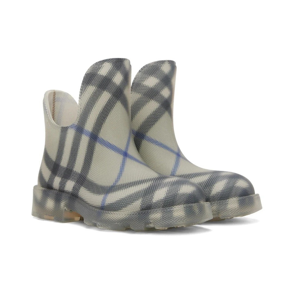 Burberry Check-Print Rubber Marsh Low Boots - Grey/Blue Check
