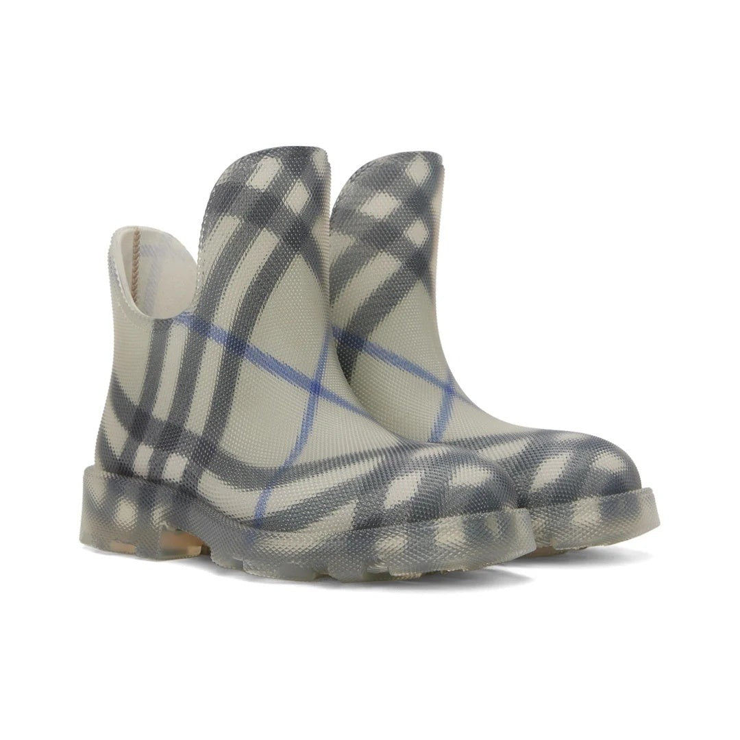 Burberry Check-Print Rubber Marsh Low Boots - Grey/Blue Check