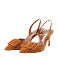 Manolo Blahnik Mayslibi 70 Buckled Leather-Trimmed Velvet Slingback Pumps - Brown/Tan