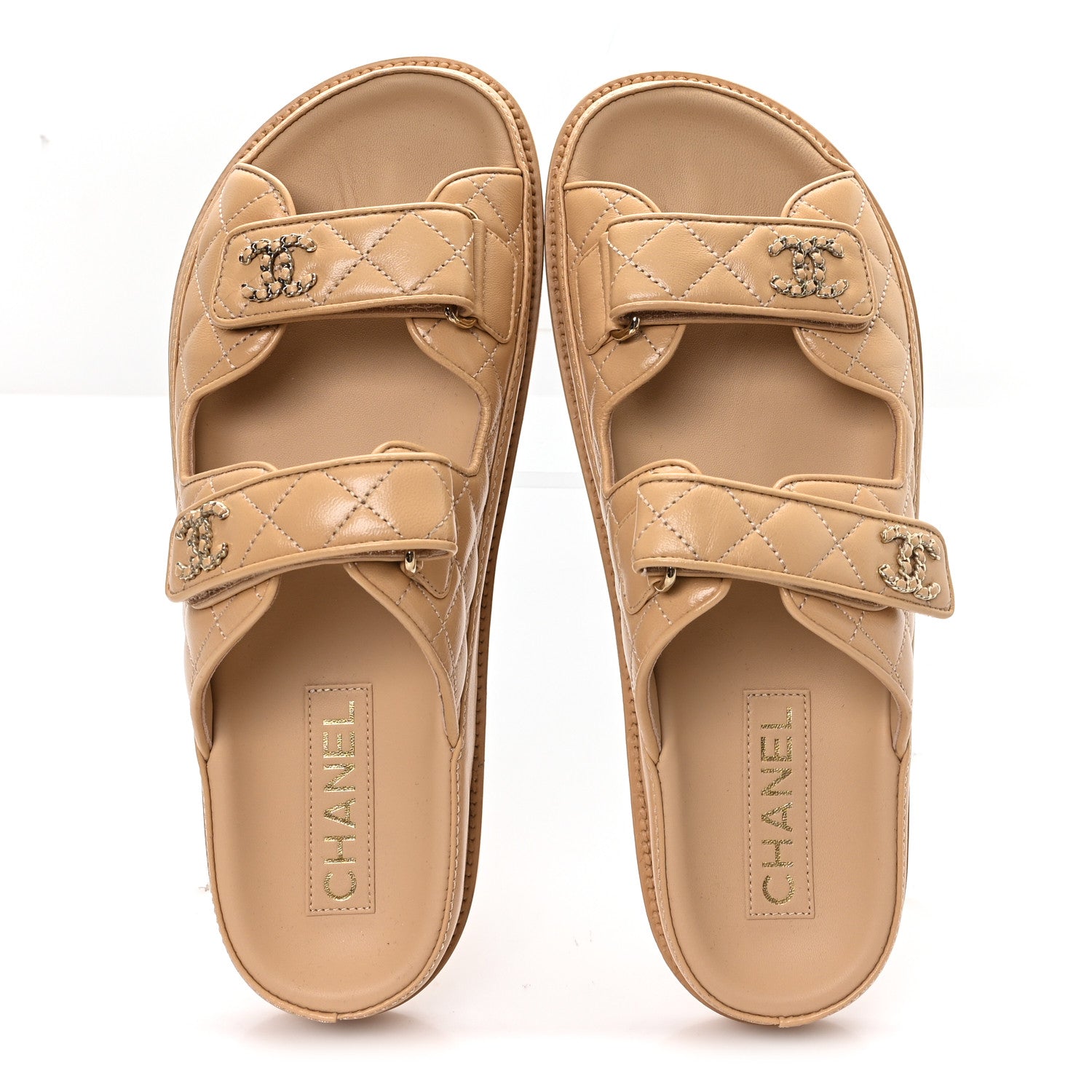 CHANEL LAMBSKIN QUILTED VELCRO DAD CHAIN CC SLIDE SANDAL PINK