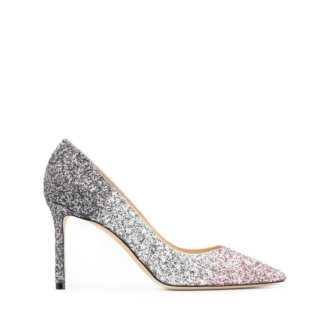 Jimmy Choo Romy 85 Glitter Heeled Pumps - Silver/Pink Gradient
