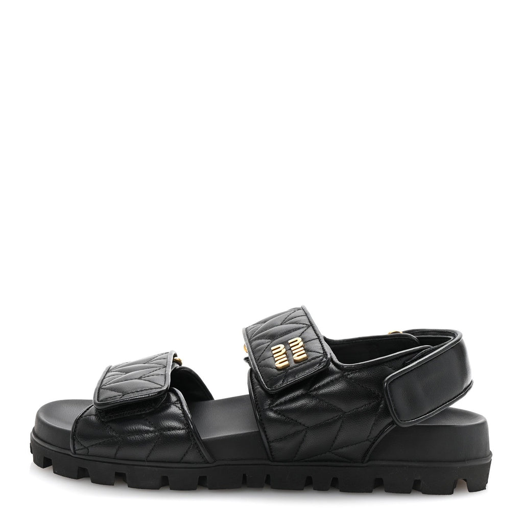 MIU MIU NAPPA MATELASSE SPORTY SANDAL BLACK