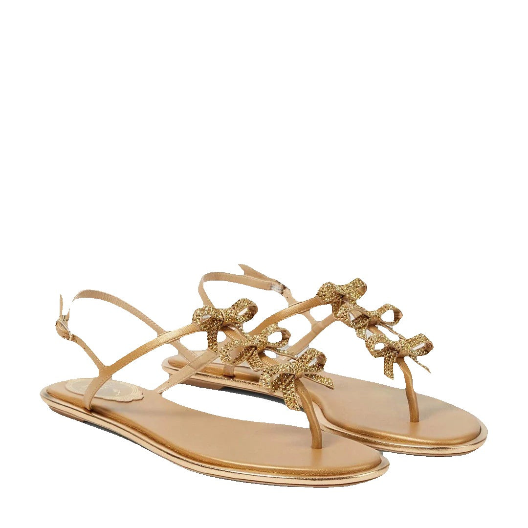 René Caovilla Thong Sandal Textile Leather - Gold