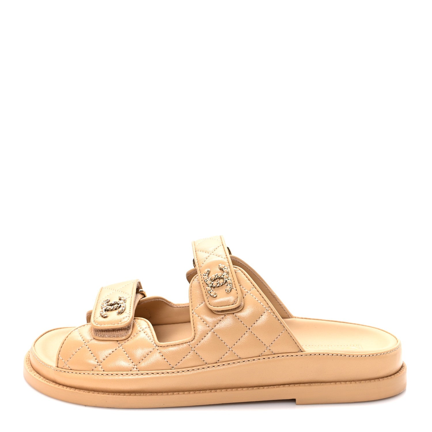 CHANEL LAMBSKIN QUILTED VELCRO DAD CHAIN CC SLIDE SANDAL PINK