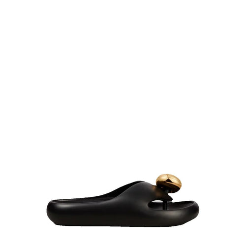 Loewe Paula's Ibiza Pebble Leather Slides - Black (different model - thong slide with gold pebble)