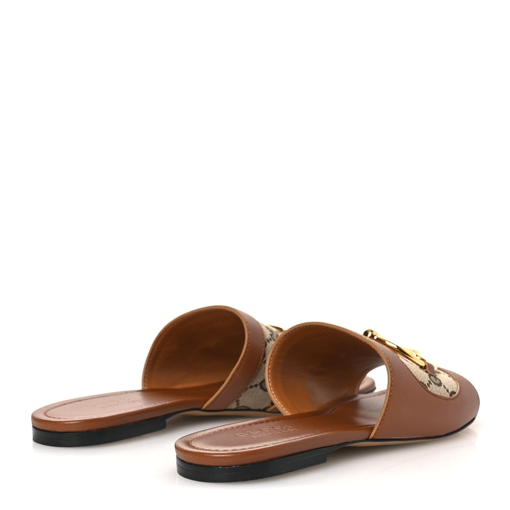 GUCCI HORSEBIT SLIDE SANDALS BEIGE & EBONY GG