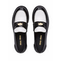 Miu Miu Cognac Woven Leather Penny Loafers - Black and White