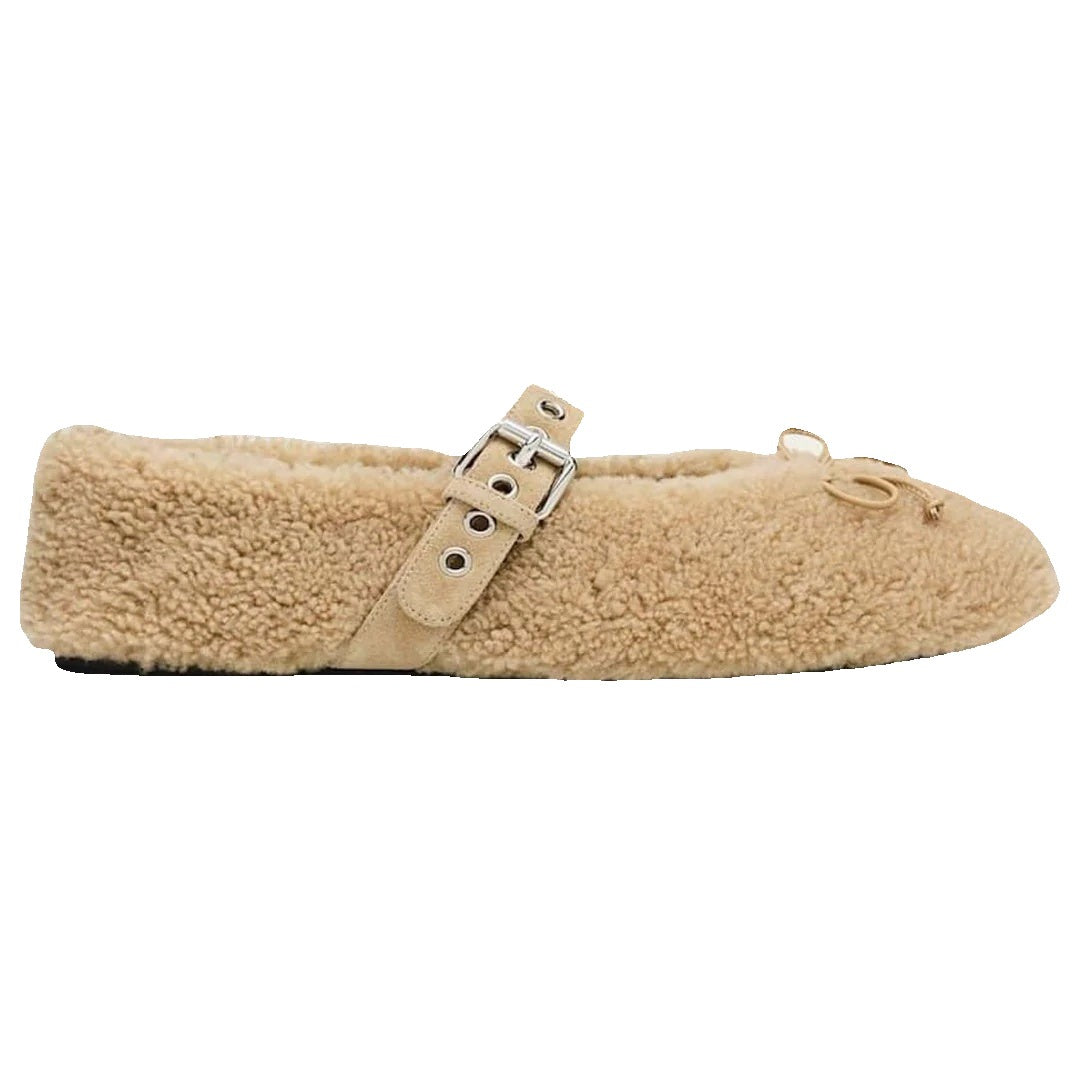 Miu Miu Calfskin Mary Jane Ballerina Flat - Beige/Tan
