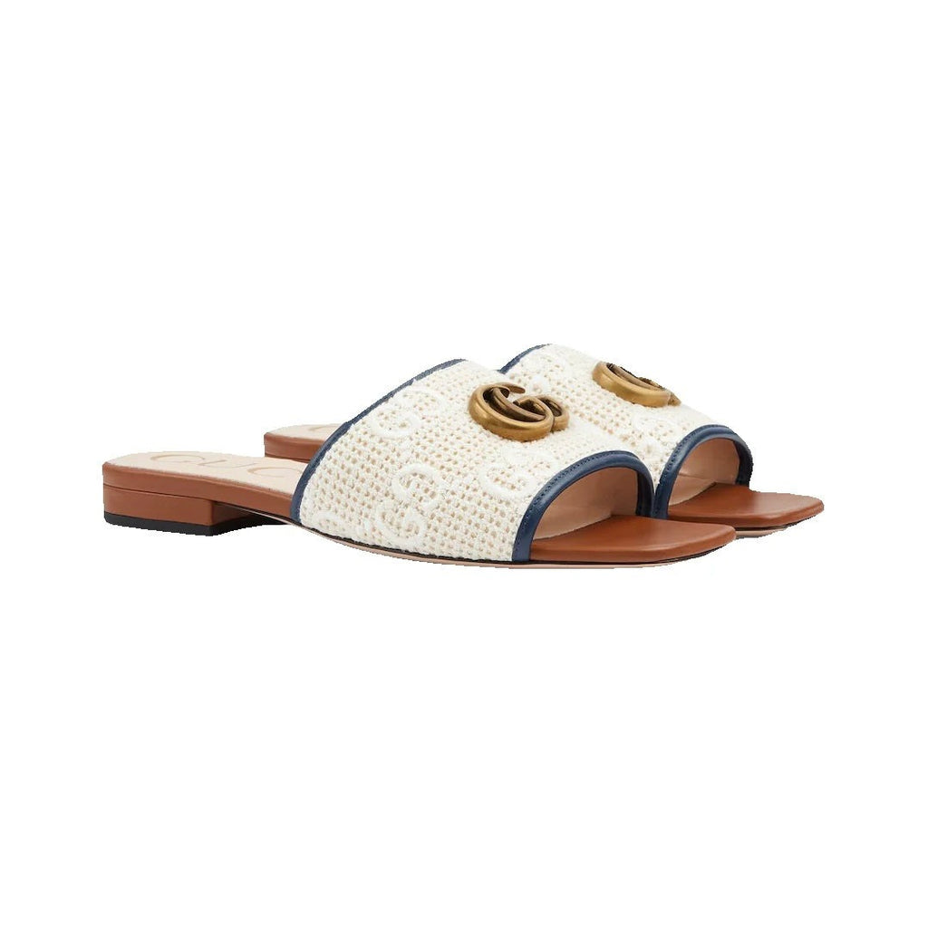 Gucci Slide Sandal With Double G, Leather - White