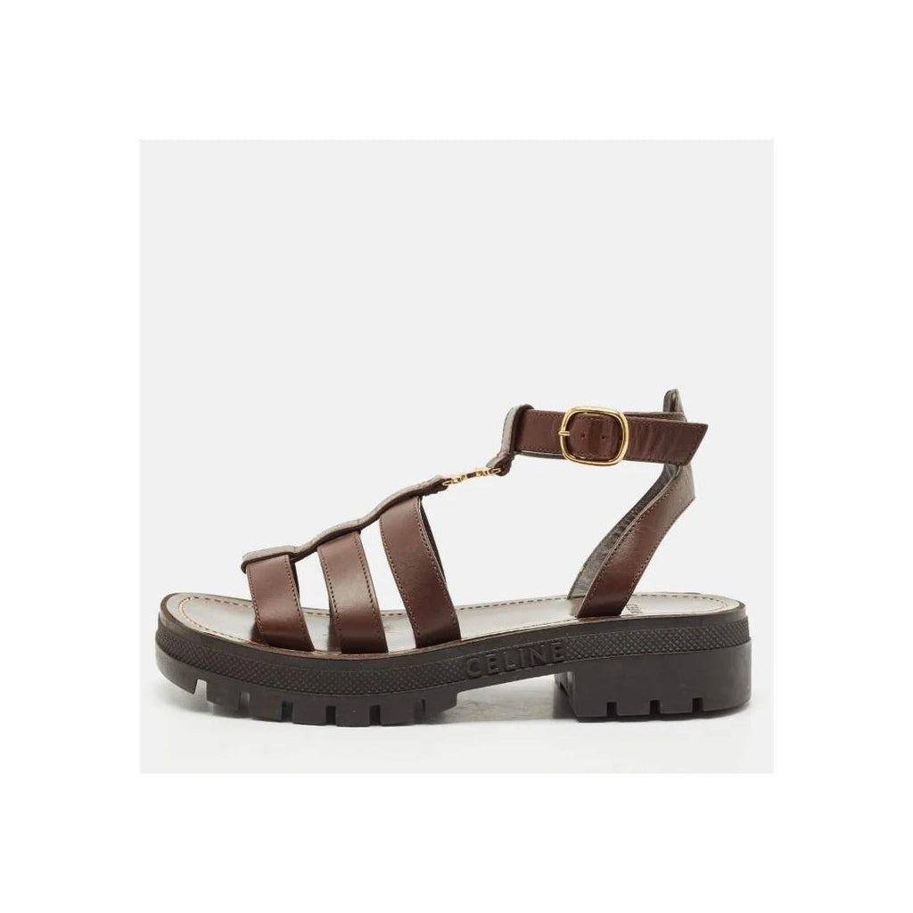 Celine Triomphe Leather Sandal - Dark Brown