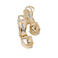 Prada Logo-Engraved Metallic Leather Heeled Sandals - Gold