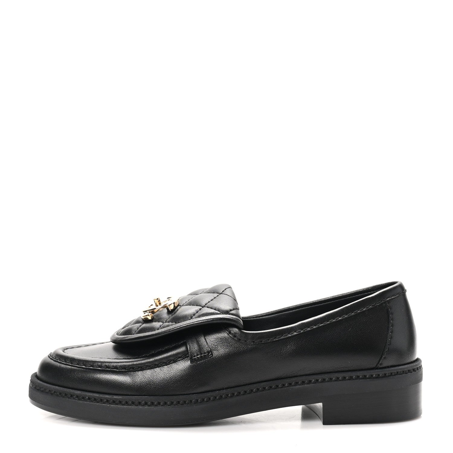 CHANEL CC TURNLOCK LOAFERS QUILTED LEATHER BLACK LGHW