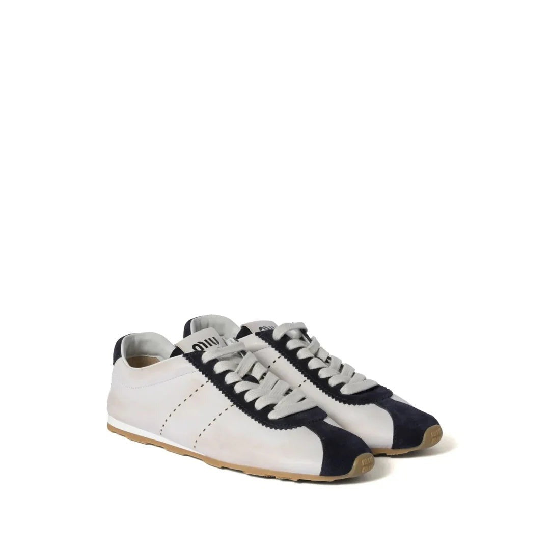 Miu Miu Plume Suede Sneakers - White/Navy