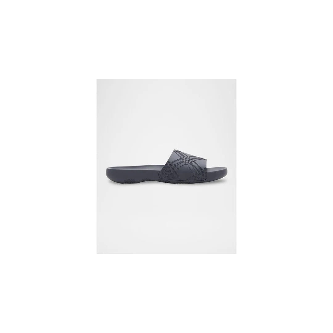 Burberry Dive Embossed Slide Sandals - Dark Gray/Navy