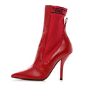 Fendi FF Rockoko Stretch Fabric Openwork Sock Boot - Red