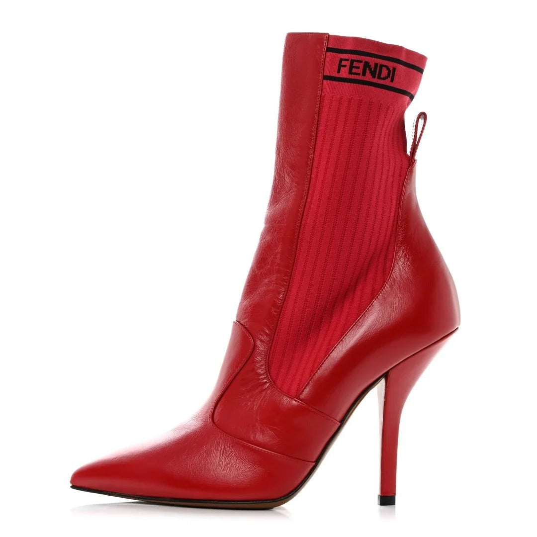 Fendi FF Rockoko Stretch Fabric Openwork Sock Boot - Red