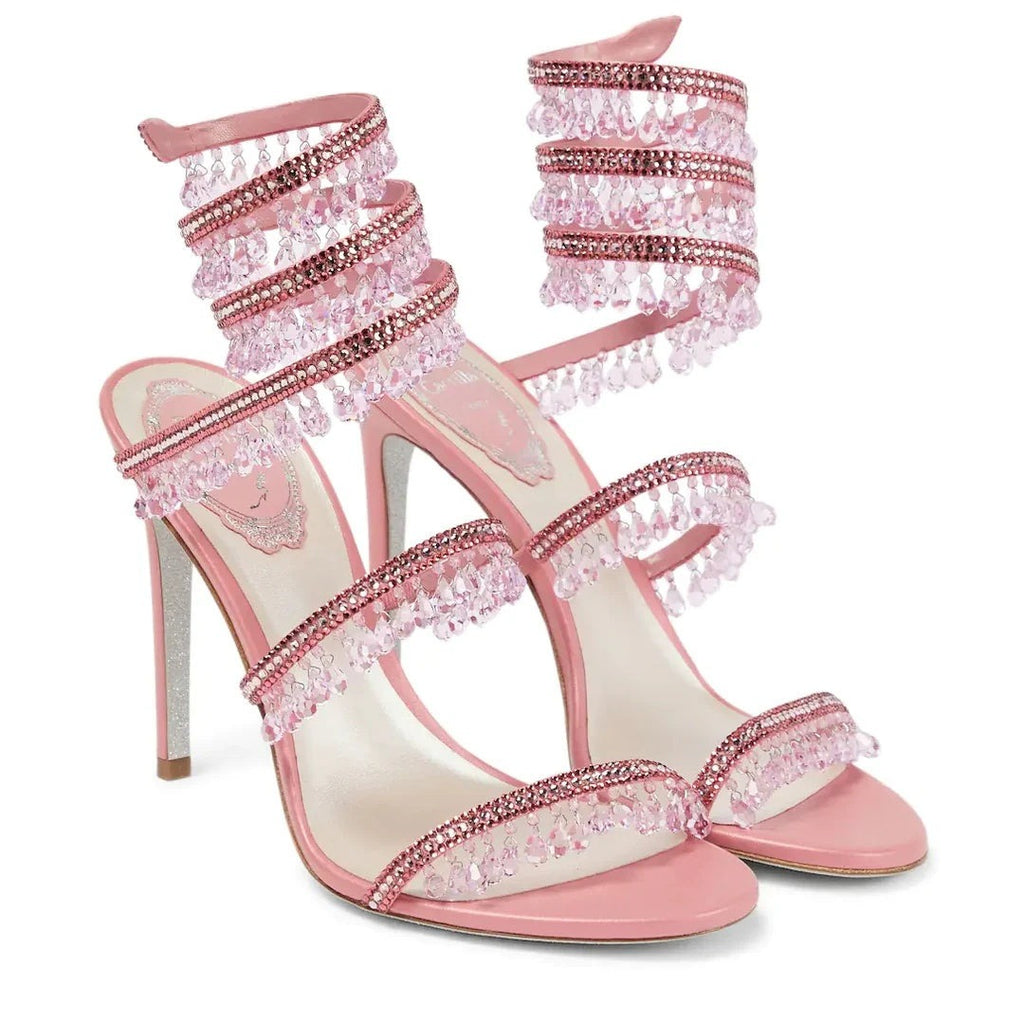 René Caovilla Satin Chandelier Heeled Mule 80 - Pink (ankle wrap sandal, not mule)