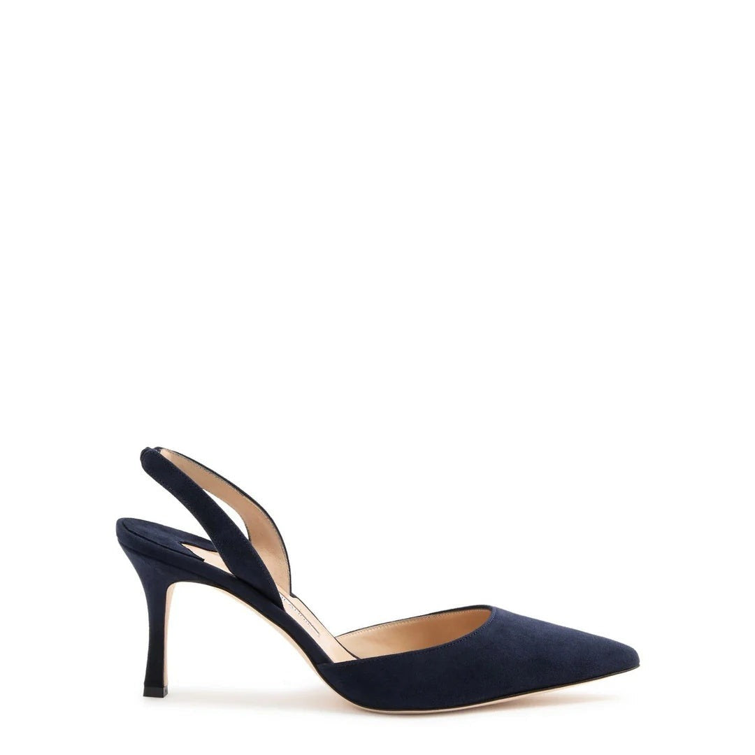 Manolo Blahnik Carolyne Woven-Raffia Slingback Pumps - Navy