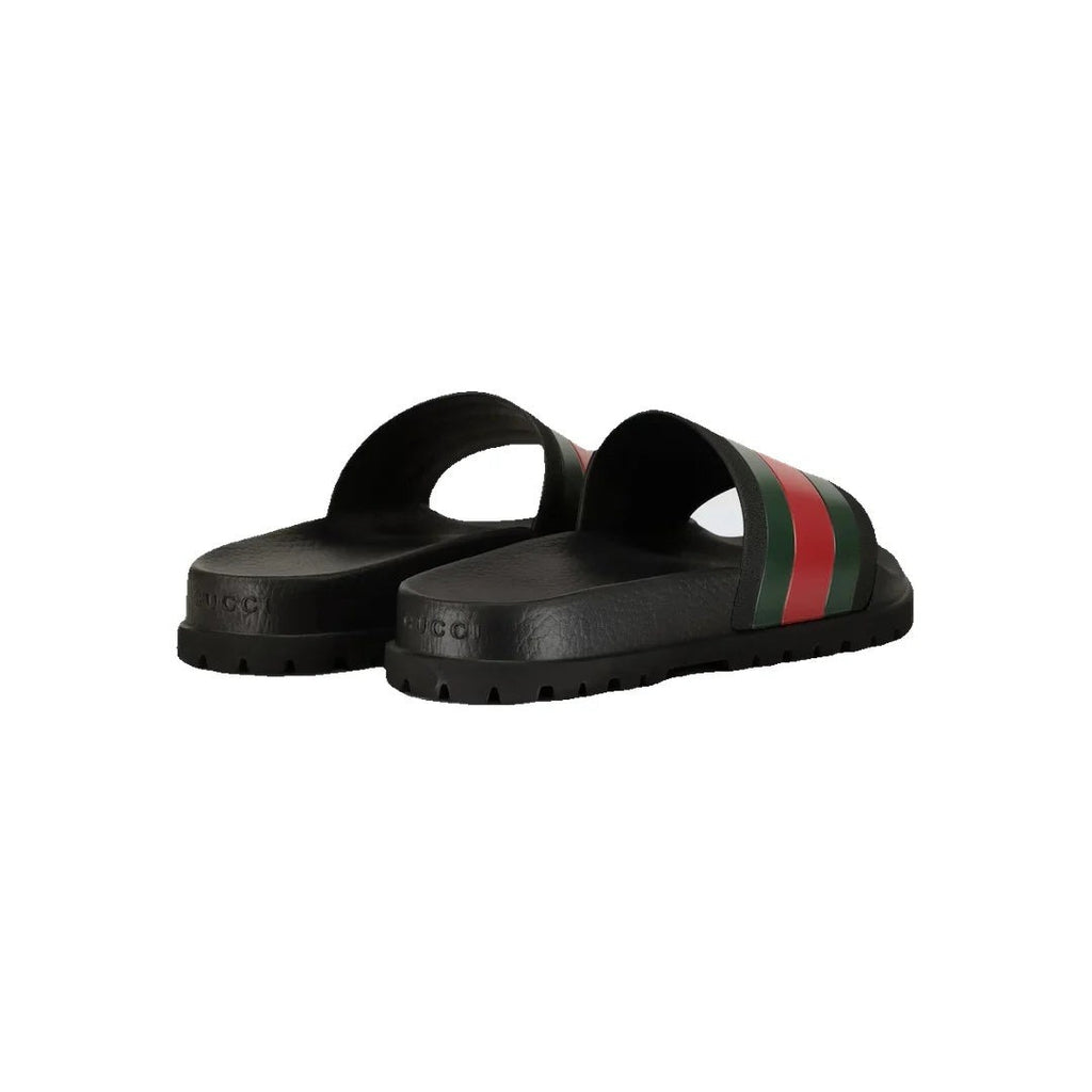 Gucci Monogram Web GG Slide Sandals - Black/Green/Red