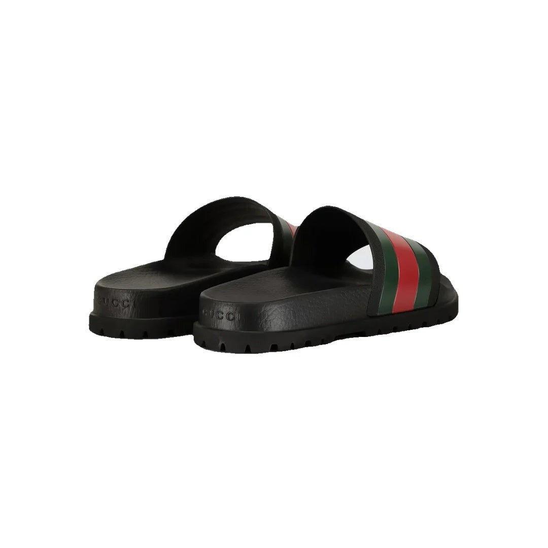 Gucci Monogram Web GG Slide Sandals - Black/Green/Red
