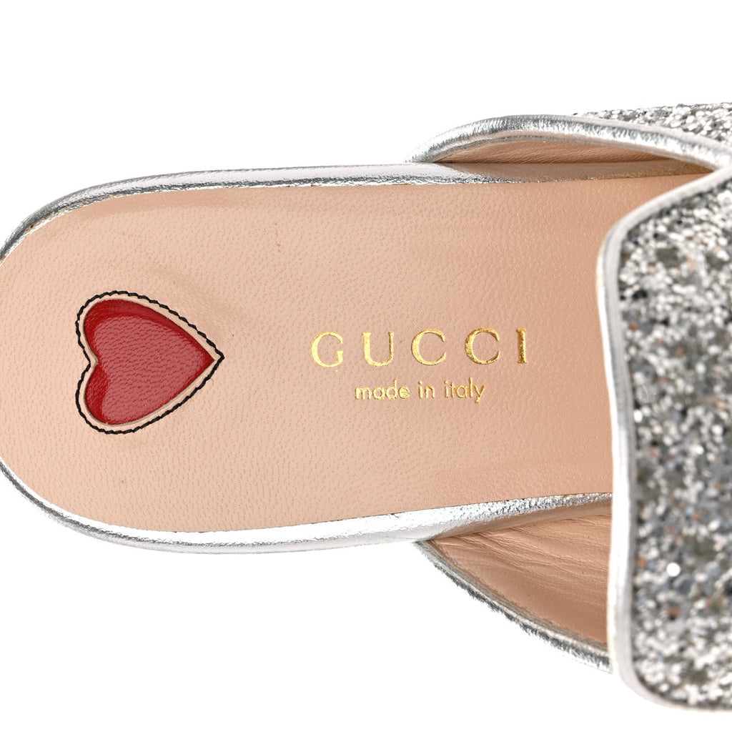 GUCCI GLITTER PRINCETOWN SLIPPERS SILVER