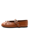 MIU MIU CALFSKIN MARY JANE BALLERINA FLAT COGNAC