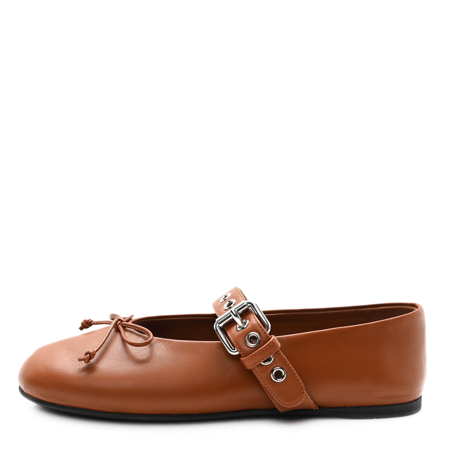 MIU MIU CALFSKIN MARY JANE BALLERINA FLAT COGNAC