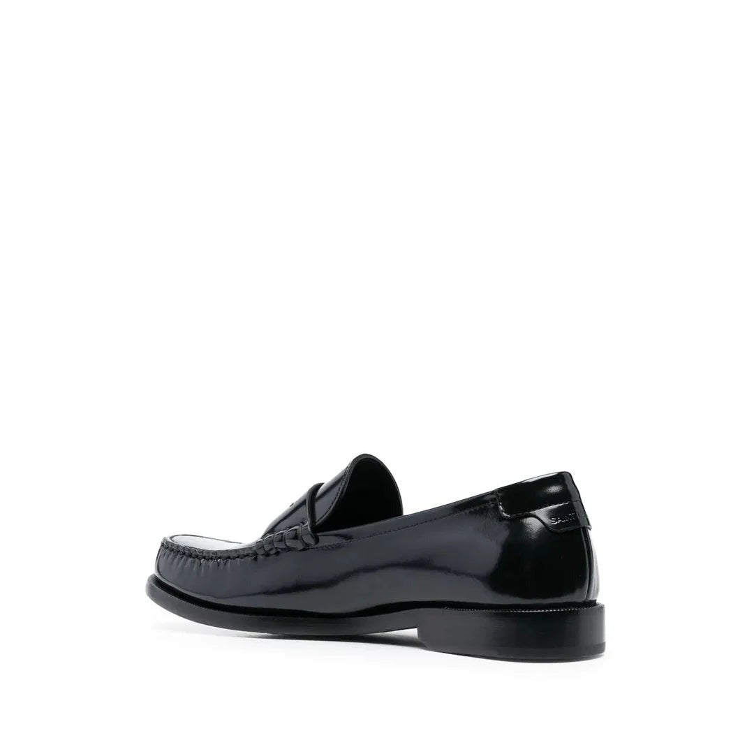 Saint Laurent Logo-Plaque Gathered Loafers - Black