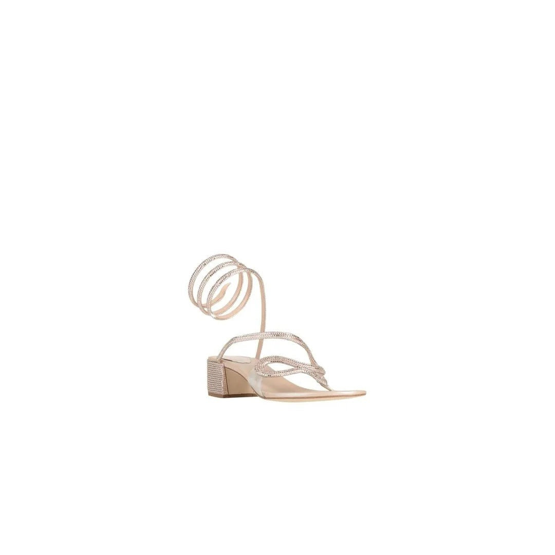 René Caovilla Thong Sandal Textile Leather - Nude (heeled ankle-wrap style, different model)