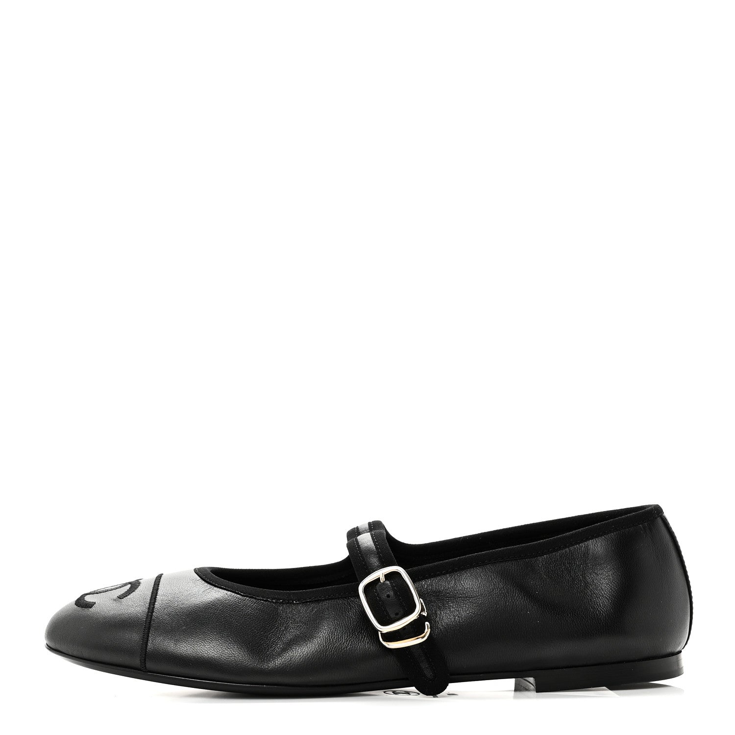 CHANEL PEARL STUDDED MARY JANE FLATS LAMBSKIN BLACK
