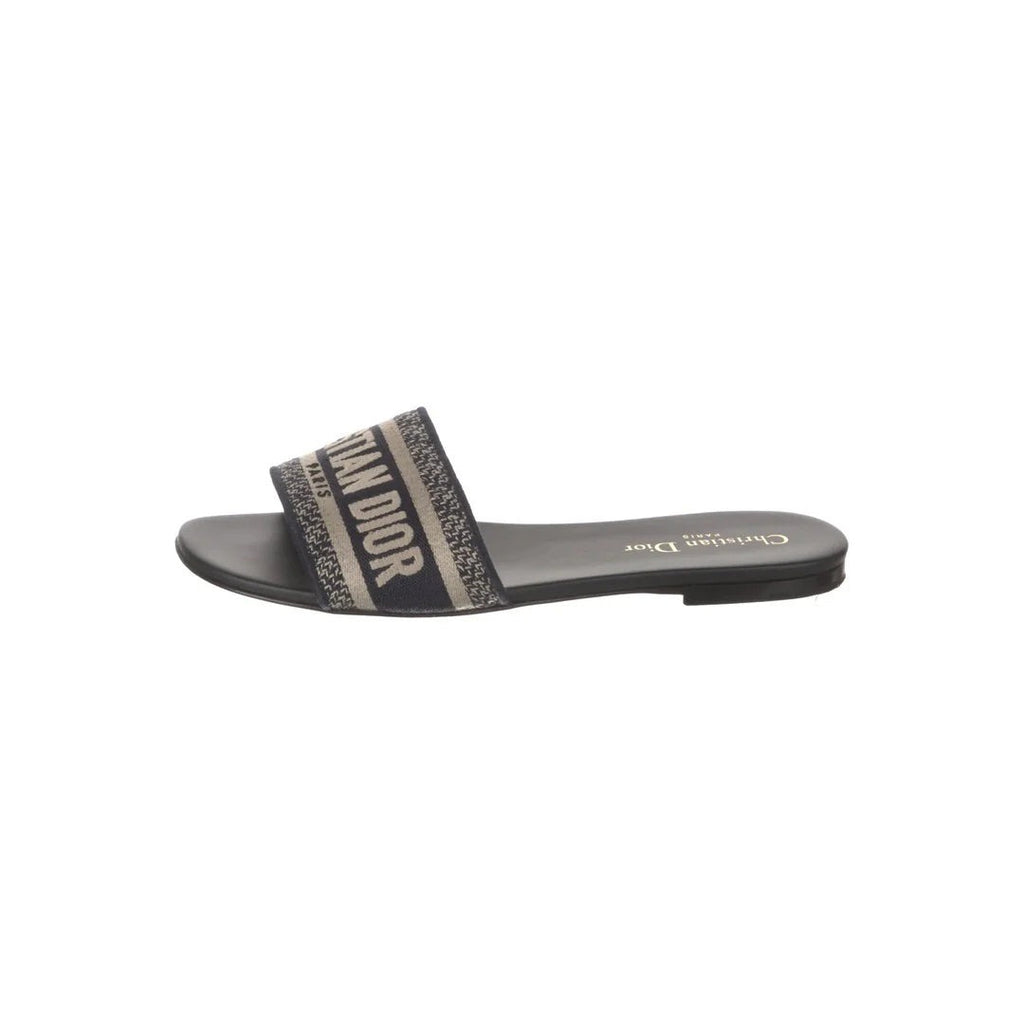 Christian Dior Canvas Embroidered Dway Mule Slide Sandal - Black/Navy