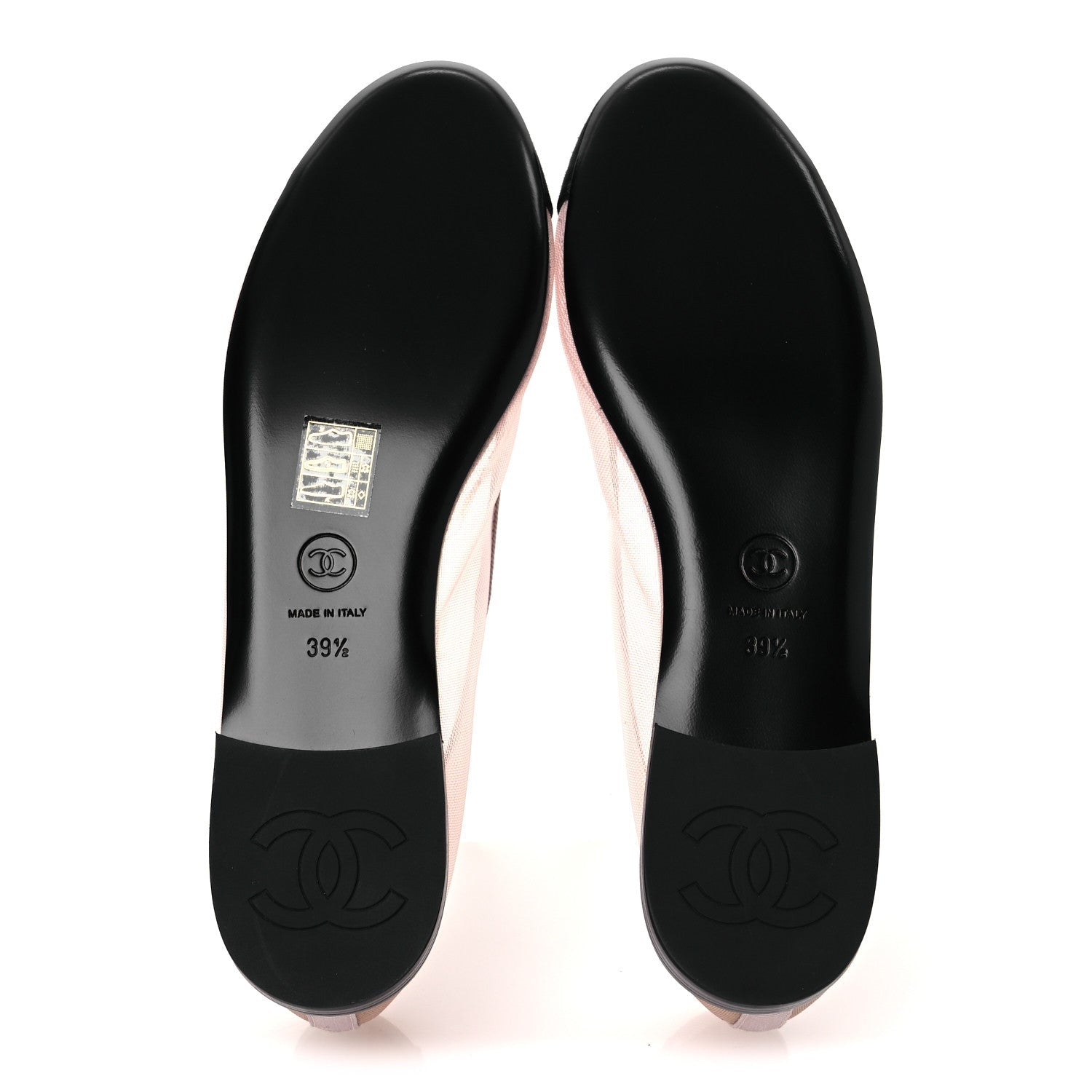 CHANEL TWEED GROSGRAIN CAP TOE CC BALLERINA FLAT PINK BLACK & GOLD